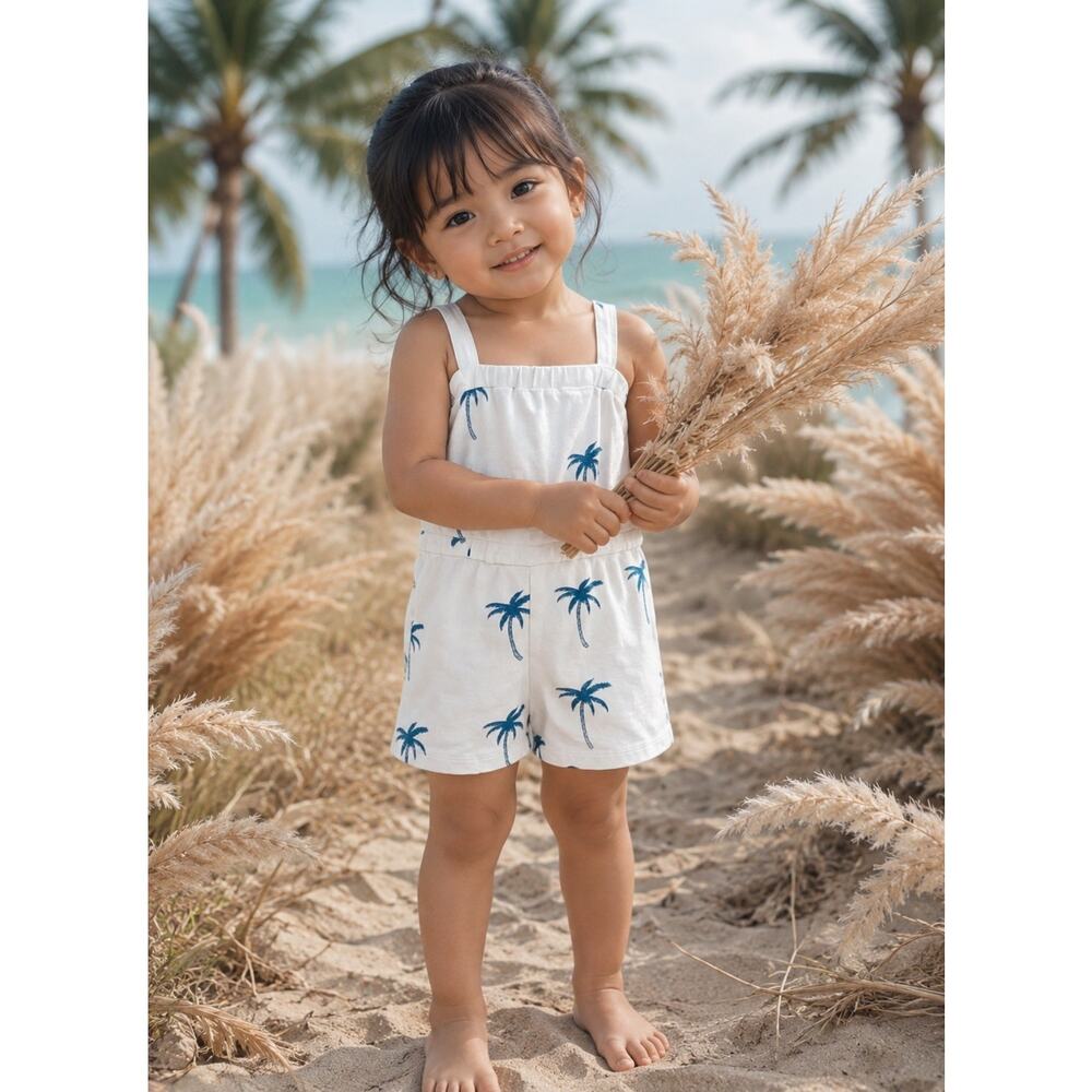 Original Mini Rodini Organic Palm Tree Romper Playsuit 104/110 3/4